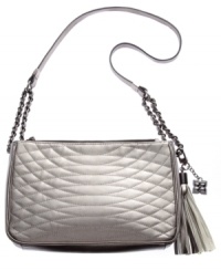 Add some quilted-cool to your accessories arsenal with this chic shoulder bag from BCBGMAXAZRIA. Crafted from butter-soft leather with chain-link detailing and flirty tassel accents, for a look that's decidedly diva-worthy. Add some quilted-cool to your accessories arsenal with this chic shoulder bag from BCBGMAXAZRIA. Crafted from butter-soft leather with chain-link detailing and flirty tassel accents, for a look that's decidedly diva-worthy.