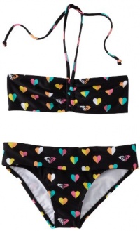 Roxy Kids Girls 7-16 Shirred Bandeau Two Piece Swimsuit Set, New Black, 10 Roxy Kids Girls 7-16 Shirred Bandeau Two Piece Swimsuit Set, New Black, 10