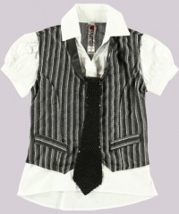 Beautees Silver Streak Top with Tie (Sizes 7 - 16) - black/white, 7 Beautees Silver Streak Top with Tie (Sizes 7 - 16) - black/white, 7
