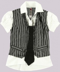 Beautees Silver Streak Top with Tie (Sizes 7 - 16) - black/white, 7