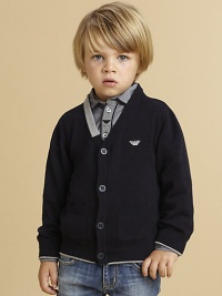 A classic, button-front cardigan with patch pockets, logo detail and contrasting trim.V-neckLong sleevesButton-frontRibbed cuffs and hemFront patch pockets77% cotton/20% polyamide/3% elastaneDry cleanImported Please note: Number of buttons may vary depending on size ordered. A classic, button-front cardigan with patch pockets, logo detail and contrasting trim.V-neckLong sleevesButton-frontRibbed cuffs and hemFront patch pockets77% cotton/20% polyamide/3% elastaneDry cleanImported Please note: Number of buttons may vary depending on size ordered.