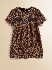 Grown-up tailoring distinguishes a fine frock in a splotchy woven print with front pleating and a subtly flared shape.Round necklineShort sleevesFront yoke with solid insetsDiagonal front pleatsEmbroidered logo at hemBack yokeHidden back zip closeFully linedPolyesterMachine washMade in France Grown-up tailoring distinguishes a fine frock in a splotchy woven print with front pleating and a subtly flared shape.Round necklineShort sleevesFront yoke with solid insetsDiagonal front pleatsEmbroidered logo at hemBack yokeHidden back zip closeFully linedPolyesterMachine washMade in France