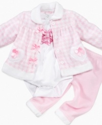 Add a little pink to her wardrobe for some great girly style. This set from Nannette comes in a soft and comfortable fleece to keep her warm and cozy. Add a little pink to her wardrobe for some great girly style. This set from Nannette comes in a soft and comfortable fleece to keep her warm and cozy.