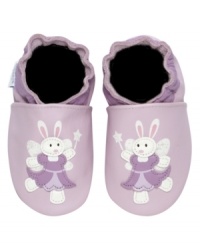 Your wish has come true! For girls that yearn for a pink alternative, this lovely lavender soft sole is a great option. A whimsical fairy bunny leaps across the leather upper while a suede outsole provides a non-slip grip and an elasticized ankle ensures easy-on, stay-on fit. Your wish has come true! For girls that yearn for a pink alternative, this lovely lavender soft sole is a great option. A whimsical fairy bunny leaps across the leather upper while a suede outsole provides a non-slip grip and an elasticized ankle ensures easy-on, stay-on fit.