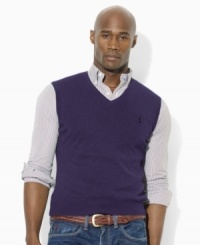 Knit from luxuriously soft Pima cotton yarns in a jersey stitch, this classic-fitting sweater vest is a preppy essential for the modern man's wardrobe. Knit from luxuriously soft Pima cotton yarns in a jersey stitch, this classic-fitting sweater vest is a preppy essential for the modern man's wardrobe.