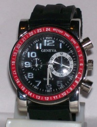 Geneva Red/Black Sports Watch W/Black Silicone Band Geneva Red/Black Sports Watch W/Black Silicone Band