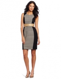 Calvin Klein Women's Missy Striped Sheath Dress, Black/Ivory, 8 Calvin Klein Women's Missy Striped Sheath Dress, Black/Ivory, 8