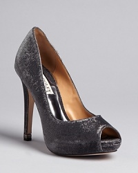 Sparkle on your next evening out in these Badgley Mischka platform pumps; airy peep toes make them perfect with any formal look year round. Sparkle on your next evening out in these Badgley Mischka platform pumps; airy peep toes make them perfect with any formal look year round.