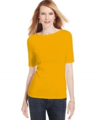 Charter Club's cotton boat-neck top is a crisp essential for casual days and great for layering with jeans or cardigans! Charter Club's cotton boat-neck top is a crisp essential for casual days and great for layering with jeans or cardigans!