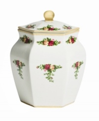 Garnished with the popular Old Country Roses dinnerware pattern, this charming biscuit jar from Royal Albert brings the bounty of the English countryside to casual kitchens. Fill with cookies, crackers and dry goods. Garnished with the popular Old Country Roses dinnerware pattern, this charming biscuit jar from Royal Albert brings the bounty of the English countryside to casual kitchens. Fill with cookies, crackers and dry goods.
