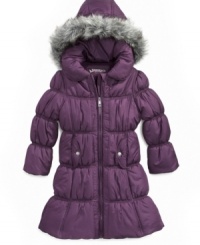Bundle her up in the beautiful style of this full-length puffer coat from Hawke & Co. Bundle her up in the beautiful style of this full-length puffer coat from Hawke & Co.