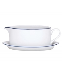 Named for a trendy Copenhagen neighborhood but designed with timeless style, the Christianshavn Blue gravy boat and stand feature double bands of navy in pristine white porcelain. From Dansk. Named for a trendy Copenhagen neighborhood but designed with timeless style, the Christianshavn Blue gravy boat and stand feature double bands of navy in pristine white porcelain. From Dansk.