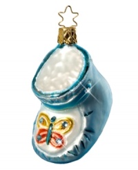 New parents will appreciate this gorgeous blue booty ornament with Swarovski crystals to commemorate their newest family member. They will also appreciate its fine craftsmanship, for which Inge-Glas is known. New parents will appreciate this gorgeous blue booty ornament with Swarovski crystals to commemorate their newest family member. They will also appreciate its fine craftsmanship, for which Inge-Glas is known.