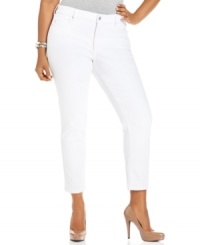 White wash your style with Not Your Daughter's Jeans' straight-leg plus size jeans, featuring a season-perfect ankle length. White wash your style with Not Your Daughter's Jeans' straight-leg plus size jeans, featuring a season-perfect ankle length.