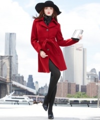 A combination of trench details and wool walker styling, Kenneth Cole Reaction's belted coat makes a chic way to stay warm! A combination of trench details and wool walker styling, Kenneth Cole Reaction's belted coat makes a chic way to stay warm!