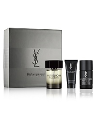 The LA NUIT DE L'HOMME Yves Saint Laurent Holiday Gift Set contains a 3.3 oz Eau de Toilette Spray, a 2.6 oz Deodorant and a 1.7 oz After Shave Balm. The LA NUIT DE L'HOMME Yves Saint Laurent Holiday Gift Set contains a 3.3 oz Eau de Toilette Spray, a 2.6 oz Deodorant and a 1.7 oz After Shave Balm.