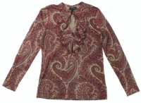 Lauren Jeans Co. Women's Ruffle Front Paisley Knit Top (Multi) (X-Large) Lauren Jeans Co. Women's Ruffle Front Paisley Knit Top (Multi) (X-Large)