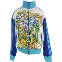 ED HARDY by Christian Audigier Tattoo Mens Flaming Tiger Zip Up Track Jacket Shirt White ED HARDY by Christian Audigier Tattoo Mens Flaming Tiger Zip Up Track Jacket Shirt White