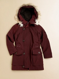 Triple the warmth and comfort, this 3-in-1 parka has a hooded, fuzzy-lined top layer, plenty of pockets and a drawstring waistband Triple the warmth and comfort, this 3-in-1 parka has a hooded, fuzzy-lined top layer, plenty of pockets and a drawstring waistband