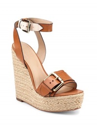 THE LOOKOpen toe Leather straps with contrast trim and goldtone buckles Adjustable ankle strapTHE FITRope-trim wedge heel, 6 (150mm) Rope-trim platform, 1¾ (45mm) Compares to a 4¼ heel (110mm)THE MATERIALLeather lining and sole Padded insoleORIGINImported THE LOOKOpen toe Leather straps with contrast trim and goldtone buckles Adjustable ankle strapTHE FITRope-trim wedge heel, 6 (150mm) Rope-trim platform, 1¾ (45mm) Compares to a 4¼ heel (110mm)THE MATERIALLeather lining and sole Padded insoleORIGINImported