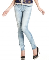 The splotchy bleached fade on Jessica Simpson's five-pocket style denim leggings gives these jeans a cool texture that we can't get enough of! The splotchy bleached fade on Jessica Simpson's five-pocket style denim leggings gives these jeans a cool texture that we can't get enough of!