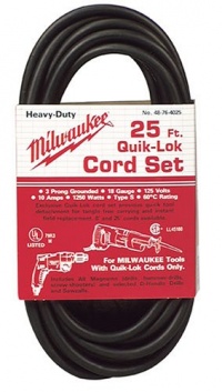 Milwaukee 48-76-4025 Quik-Lok 25-Foot 3 Wire Grounded Cord Milwaukee 48-76-4025 Quik-Lok 25-Foot 3 Wire Grounded Cord