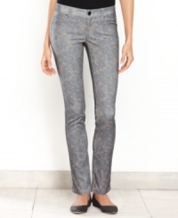 Jeans don't have to be only blue. INC's flattering skinnies feature a on-trend lace print with curvy, contoured silhouette for a fabulous fit. Jeans don't have to be only blue. INC's flattering skinnies feature a on-trend lace print with curvy, contoured silhouette for a fabulous fit.