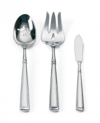 Flatter a variety of table linens and china with the Couplet 3-piece serving set. Tapered handles lend a graceful accent to every meal. Set includes: pierced serving spoon, serving fork and butter knife. Lifetime warranty. Flatter a variety of table linens and china with the Couplet 3-piece serving set. Tapered handles lend a graceful accent to every meal. Set includes: pierced serving spoon, serving fork and butter knife. Lifetime warranty.