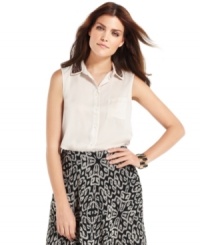 Bead details add a stylish element to this DKNYC blouse perfect for elevating your summer look! Bead details add a stylish element to this DKNYC blouse perfect for elevating your summer look!