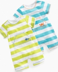 Fun in the sun. Adorable sea critters adorn these comfy rompers from First Impressions for an outfit that as relaxing as a day at the beach. Fun in the sun. Adorable sea critters adorn these comfy rompers from First Impressions for an outfit that as relaxing as a day at the beach.