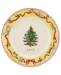 A sun-yellow partridge and pear tree motif lend new cheer to what's already a symbol of the season – Spode's Christmas Tree dinnerware. Dated for 2012, the annual collector's plate is something to treasure. A sun-yellow partridge and pear tree motif lend new cheer to what's already a symbol of the season – Spode's Christmas Tree dinnerware. Dated for 2012, the annual collector's plate is something to treasure.