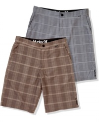 Get ready for the sand and surf in these plaid board shorts from Hurley. Get ready for the sand and surf in these plaid board shorts from Hurley.