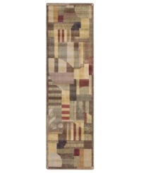 A modern design of animated beauty, this rug renders columns in an abstract collage of rectangles accented with graceful curvilinear details. A cool green palette is tinged with warm hues of brown. Woven of premium Opulon¿ yarns to create a lavish pile with a rich, color-enhancing finish. A modern design of animated beauty, this rug renders columns in an abstract collage of rectangles accented with graceful curvilinear details. A cool green palette is tinged with warm hues of brown. Woven of premium Opulon¿ yarns to create a lavish pile with a rich, color-enhancing finish.