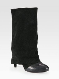 A polished leather panel tops this slouchy design of ultra-touchable suede. Self-covered heel, 3½ (90mm)Shaft, 11Leg circumference, 14Leather and suede upperLeather lining and solePadded insoleImported A polished leather panel tops this slouchy design of ultra-touchable suede. Self-covered heel, 3½ (90mm)Shaft, 11Leg circumference, 14Leather and suede upperLeather lining and solePadded insoleImported