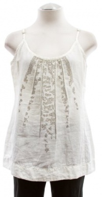 Eileen Fisher White Organic Linen Pleated Sequined Camisole Top Small Eileen Fisher White Organic Linen Pleated Sequined Camisole Top Small