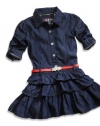 GUESS Kids Girls Little Girl Rolled Sleeves Denim Dress, DARK STONE WASH (6)