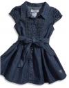 GUESS Kids Girls Baby Girl Denim Dress with Bloomers (12-, MEDIUM STONE (24M)