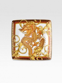 Asian Dream is the new exclusive collection by Rosenthal for Versace. Opulent golden baroque patterns, with dragon featured majestically in the center.Porcelain with floral decalsSigned by Donatella Versace4.75 squareHand washing recommendedMade in Germany Asian Dream is the new exclusive collection by Rosenthal for Versace. Opulent golden baroque patterns, with dragon featured majestically in the center.Porcelain with floral decalsSigned by Donatella Versace4.75 squareHand washing recommendedMade in Germany