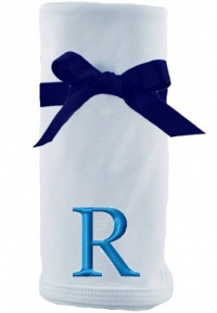 Princess Linens Embroidered Blue Initial Cotton Knit Blanket, R Princess Linens Embroidered Blue Initial Cotton Knit Blanket, R