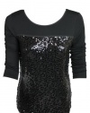 Calvin Klein Womens Black Sequins 3/4 Sleeve Stretch Knit Top S