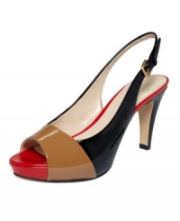 Make a grand entrance in the posh Sandhurst pumps by Jones New York. Their classic slingback silhouette is transformed with contrasting finishing touches. Make a grand entrance in the posh Sandhurst pumps by Jones New York. Their classic slingback silhouette is transformed with contrasting finishing touches.