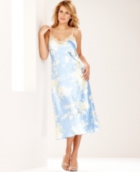 A classic satin chemise exudes effortless beauty and desire. An all-over print and luxe lace detailing takes Jones New York's Printed Satin gown to the next level of gorgeous. A classic satin chemise exudes effortless beauty and desire. An all-over print and luxe lace detailing takes Jones New York's Printed Satin gown to the next level of gorgeous.