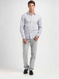 Crisp cotton, impeccably tailored for a lean, structured fit.Point collarButton-down placketDouble-button cuffsBack yokeShirttail hemCottonMachine washImported Crisp cotton, impeccably tailored for a lean, structured fit.Point collarButton-down placketDouble-button cuffsBack yokeShirttail hemCottonMachine washImported