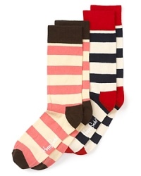 Whimsical, bold stripes in fresh colors set these Happy Socks crews apart. Whimsical, bold stripes in fresh colors set these Happy Socks crews apart.
