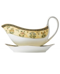 In 18th century England, Josiah Wedgwood, creator of the world famous Wedgwood ceramic ware, established a tradition of outstanding craftsmanship and artistry which continues today. The exotic India dinnerware pattern presents a pattern of exquisitely detailed, diminutive florals on a yellow and deep blue band against pure white bone china. In 18th century England, Josiah Wedgwood, creator of the world famous Wedgwood ceramic ware, established a tradition of outstanding craftsmanship and artistry which continues today. The exotic India dinnerware pattern presents a pattern of exquisitely detailed, diminutive florals on a yellow and deep blue band against pure white bone china.
