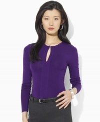 Sleek stretch jersey forms the foundation of Lauren by Ralph Lauren's chic split-neck top, finished with a hook-and-eye closure at the neckline to create an alluring keyhole detail. (Clearance) Sleek stretch jersey forms the foundation of Lauren by Ralph Lauren's chic split-neck top, finished with a hook-and-eye closure at the neckline to create an alluring keyhole detail. (Clearance)