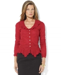 Rendered in airy cotton voile, Lauren Jeans Co.'s feminine blouse is finished with delicate embroidery and lace details. Rendered in airy cotton voile, Lauren Jeans Co.'s feminine blouse is finished with delicate embroidery and lace details.