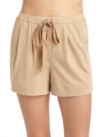 THE LOOKElastic waistband with drawstring frontSide pocketsSeamed back yokeTHE FITRise, about 10Inseam, about 3THE MATERIALPima cotton/spandexCARE & ORIGINMachine washImported THE LOOKElastic waistband with drawstring frontSide pocketsSeamed back yokeTHE FITRise, about 10Inseam, about 3THE MATERIALPima cotton/spandexCARE & ORIGINMachine washImported