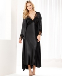 Layer yourself with luxury. The smooth satin Goddess robe by Flora Nikrooz features lovely embroidered cuffs. Layer yourself with luxury. The smooth satin Goddess robe by Flora Nikrooz features lovely embroidered cuffs.