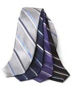 A handsome striped tie in matte silk for understated appeal.